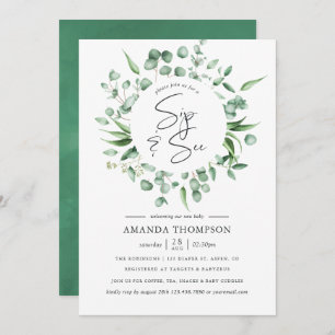 Invitation Aquarelle Eucalyptus Vert Bébé Sip et voir
