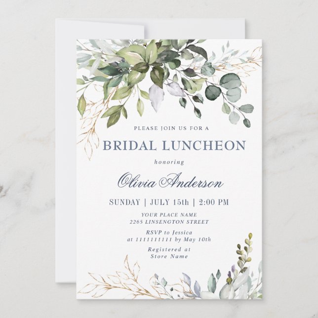 Invitation Aquarelle Eucalyptus Vert BRIDAL LUNCHEON (Devant)