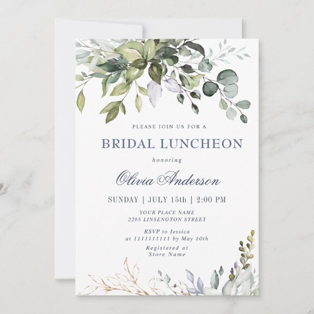 Invitation Aquarelle Eucalyptus Vert BRIDAL LUNCHEON (Devant)