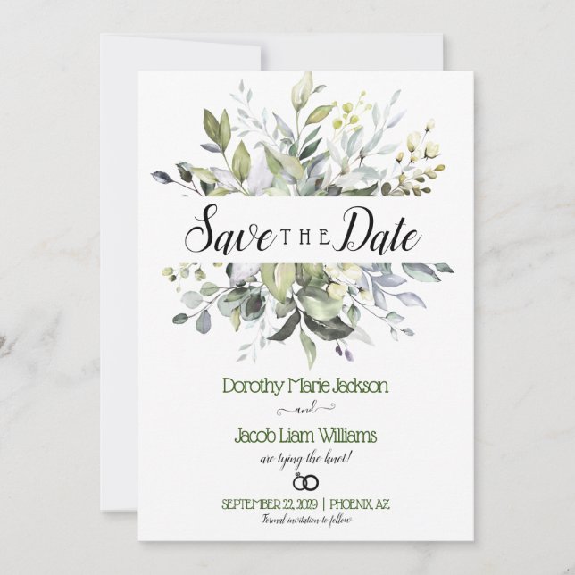 Invitation Aquarelle Eucalyptus Vert Enregistrer la date (Devant)