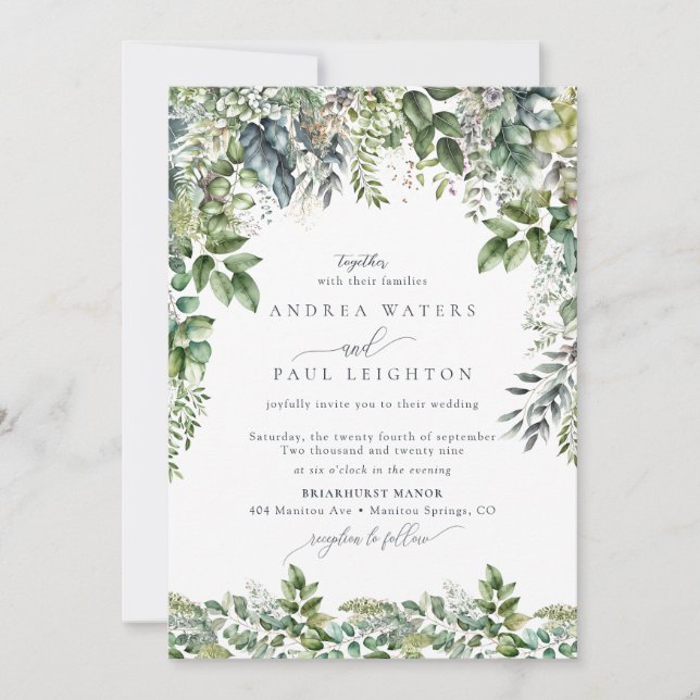Invitation Aquarelle Eucalyptus Vert | Mariage botanique (Devant)