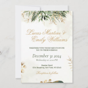 Invitation Aquarelle Eucalyptus Vert Or Neustra Boda
