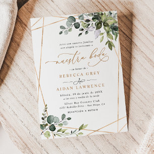 Invitation Aquarelle Eucalyptus Vert Or Neustra Boda
