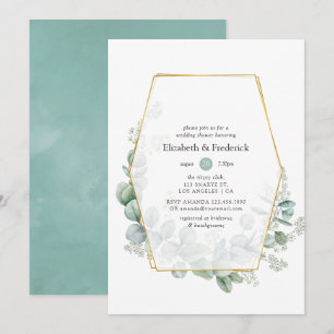 Invitation Aquarelle Eucalyptus Wedding shower géométrique