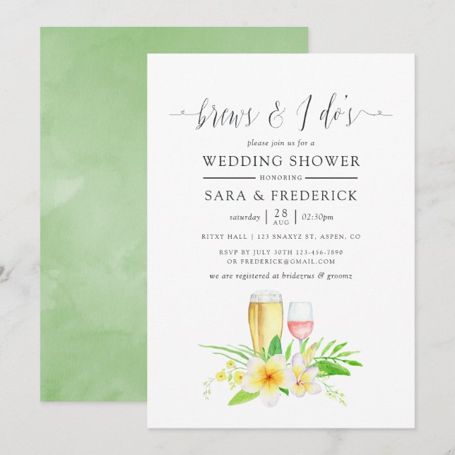 Invitation Aquarelle Exotique Frangipani Brasse Avant Je Do (Devant / Derrière)