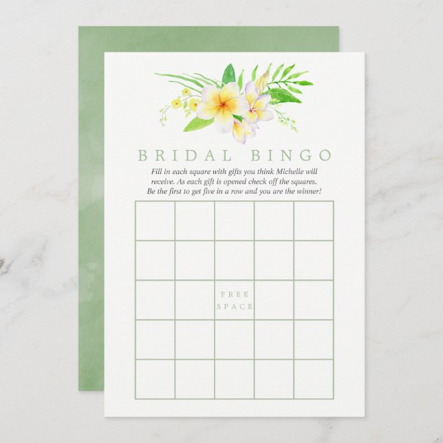 Invitation Aquarelle exotique Frangipani Fête des mariées Bin (Devant / Derrière)