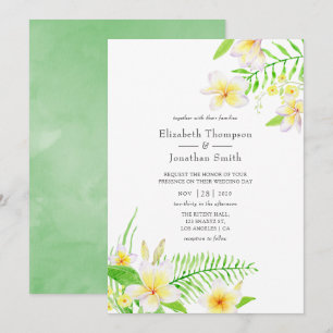 Invitation Aquarelle exotique Frangipani Mariage Floral