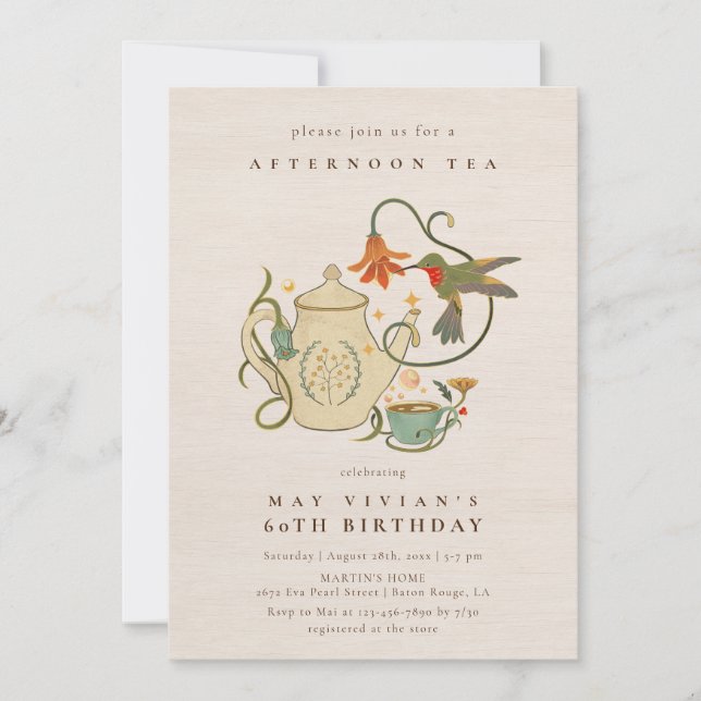 Invitation Aquarelle Faecore fleurie Tea Party Anniversaire (Devant)