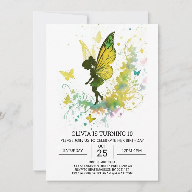Invitation Aquarelle Fairy Dream Anniversaire (Devant)