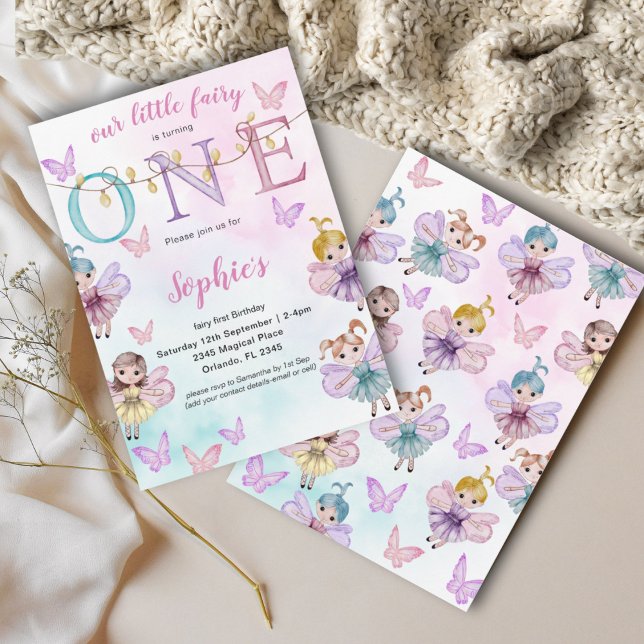 Invitation Aquarelle Fairy First Whimsical Anniversaire (Créateur téléchargé)