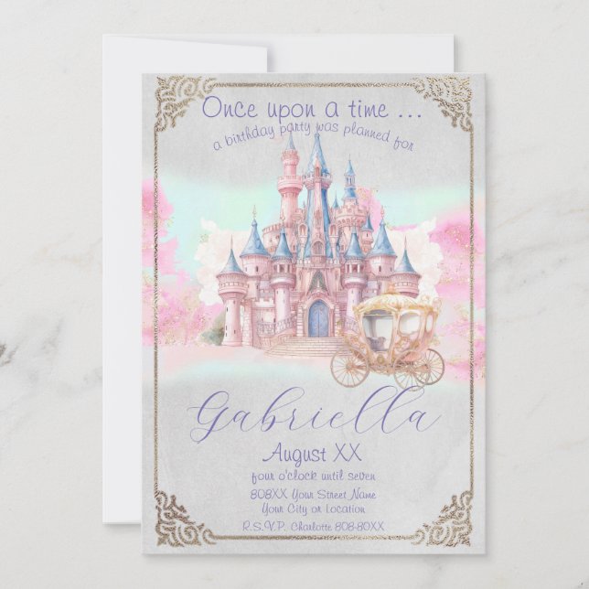 Invitation Aquarelle Fairy Tale Theme Château & Carrières (Devant)