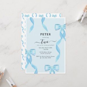 Invitation Aquarelle fantaisie Bleu Bow Anniversaire de enfan