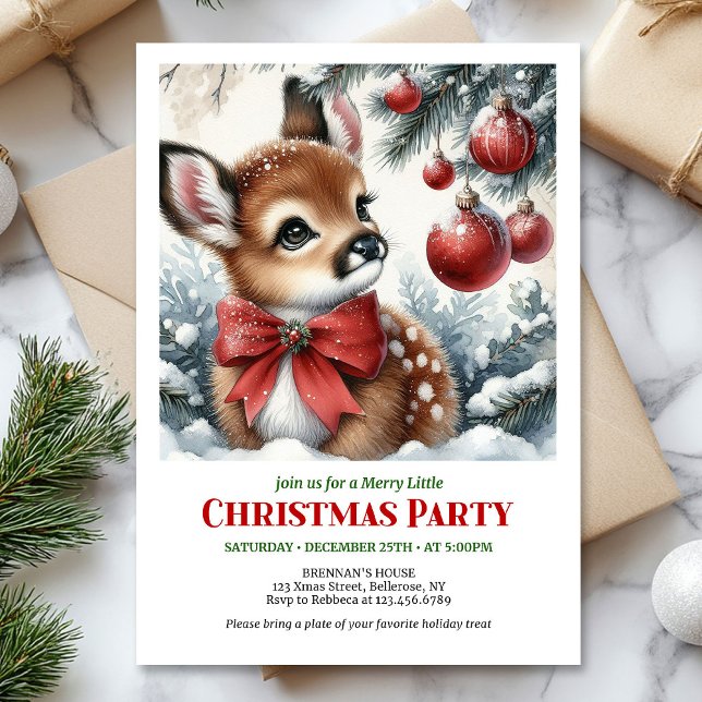 Invitation Aquarelle faon douillet forêt enneigée hiver serei (Watercolor cozy fawn snowy forest serene winter Christmas invite

)