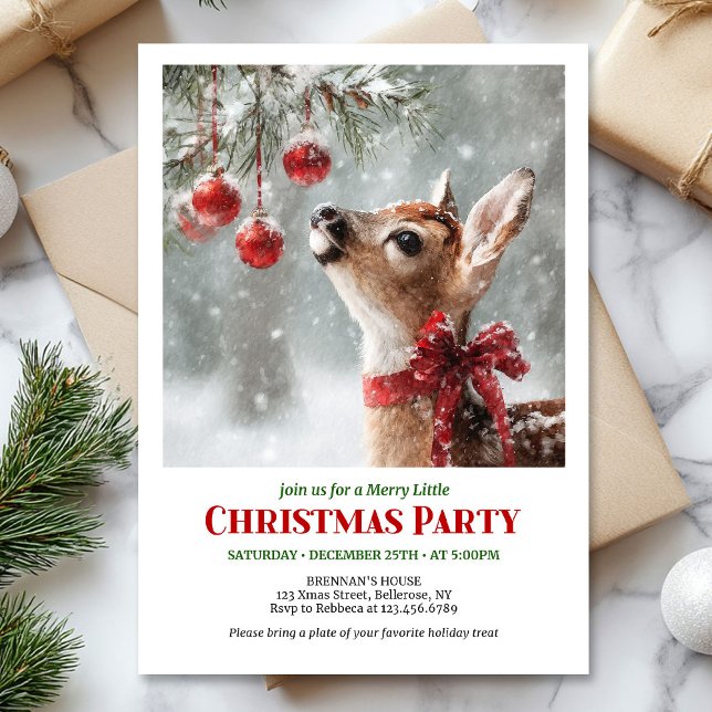 Invitation Aquarelle faon forêt enneigée sérène Noël hiver (Watercolor fawn snowy forest serene winter Christmas invite

)