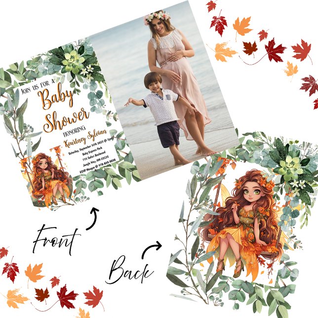 Invitation Aquarelle fée d'automne Baby shower photo personna (🍂✨ Autumn Fairy Watercolor Baby Shower Invitation – A Whimsical Fall Celebration! 🧚‍♀️)