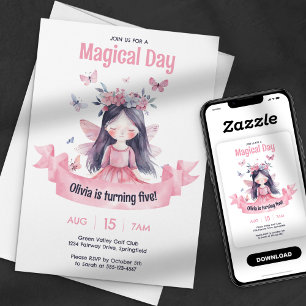 Invitation Aquarelle Fée Magique Princesse Anniversaire