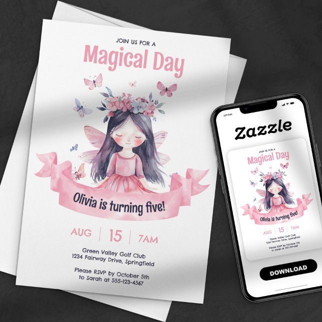 Invitation Aquarelle Fée Magique Princesse Anniversaire (Créateur téléchargé)