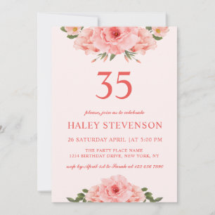 Invitation Aquarelle féminine Coral Chic Floral 35 Anniversai