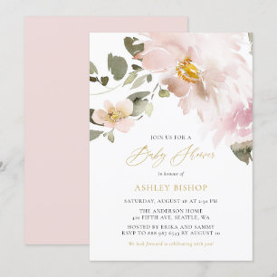 Invitation Aquarelle feminine Fleurs rousses Baby shower fill
