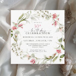 Invitation Aquarelle féminine Floral 30e fête d'anniversaire<br><div class="desc">Cette unique invitation de fête carré de 30e anniversaire a des fleurs de printemps d'aquarelle délicates et des fleurs sauvages encerclant votre texte dans une couronne. Les couleurs comprennent des tons roses du pastel au rose profond vif en passant par les fleurs beiges et la verdure feutrée. Personnalisez le modèle...</div>