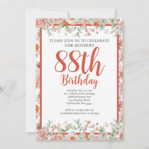 Invitation Aquarelle féminine Floral 88e fête d'anniversaire