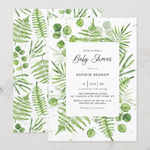 Invitation Aquarelle Fermes et Baby shower de cadre Eucalyptu