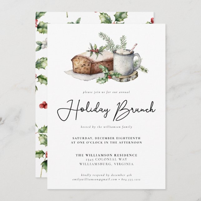 Invitation Aquarelle Fête Brunch Verdure Fête Brunch (Devant / Derrière)