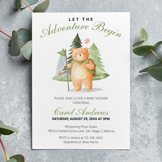 Invitation Aquarelle Fête de Bébé Ours Le Début de l'Aventure (Créateur téléchargé)