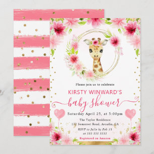 Invitation Aquarelle Fête de Naissance Douce Girafe de la Jun