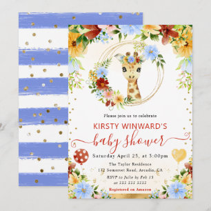 Invitation Aquarelle Fête de Naissance Girafe Mignonne Jungle