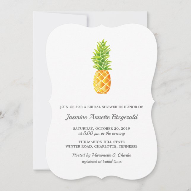Invitation Aquarelle Fête des mariées ananas (Devant)