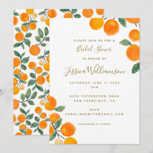 Invitation Aquarelle Fête des mariées aux agrumes d'orange
