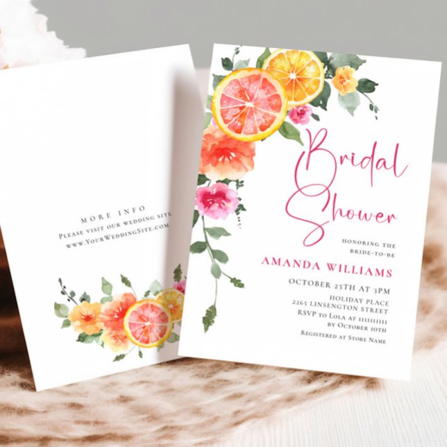 Invitation Aquarelle Fête des mariées de fleurs orange rose v (Créateur téléchargé)