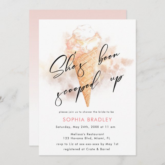 Invitation Aquarelle Fête des mariées de glace rose (Devant / Derrière)