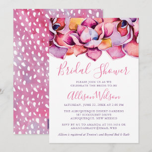 Invitation Aquarelle Fête des mariées de succulents roses