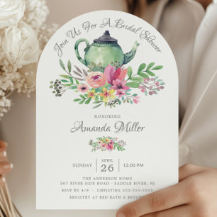 Invitation Aquarelle Fête des mariées de théière Florale