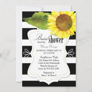 Invitation Aquarelle Fête des mariées de tournesol et rayures