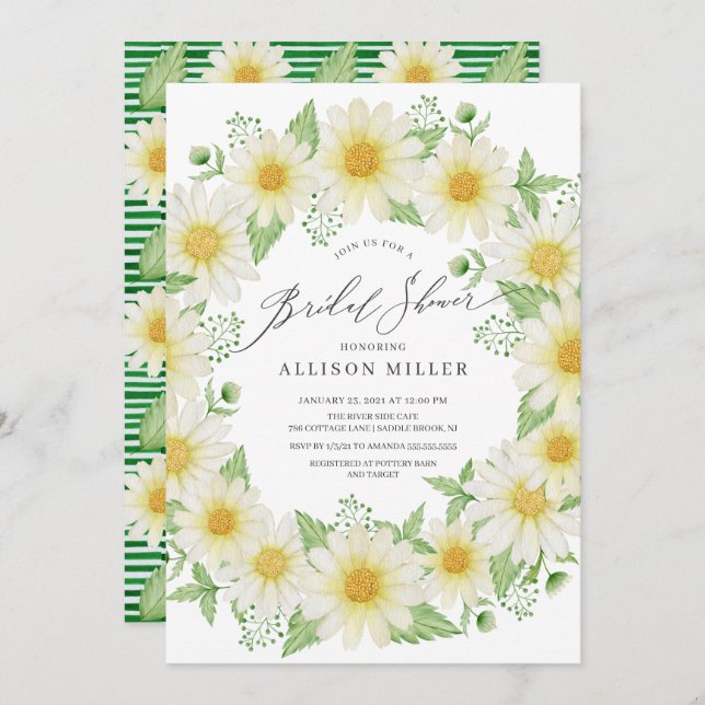 Invitation Aquarelle Fête des mariées florale (Devant / Derrière)