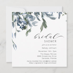 Invitation Aquarelle Fête des mariées florale bleu foncé