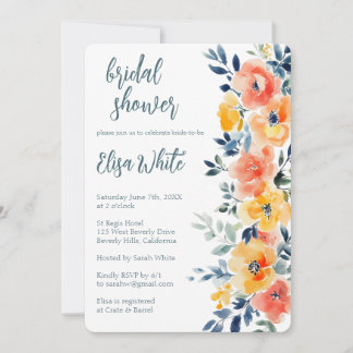 Invitation Aquarelle Fête des mariées florale PERSONNALISÉE