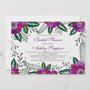 Invitation Aquarelle Fête des mariées florale pourpre