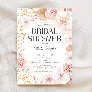 Invitation Aquarelle Fête des mariées florale rose pâle