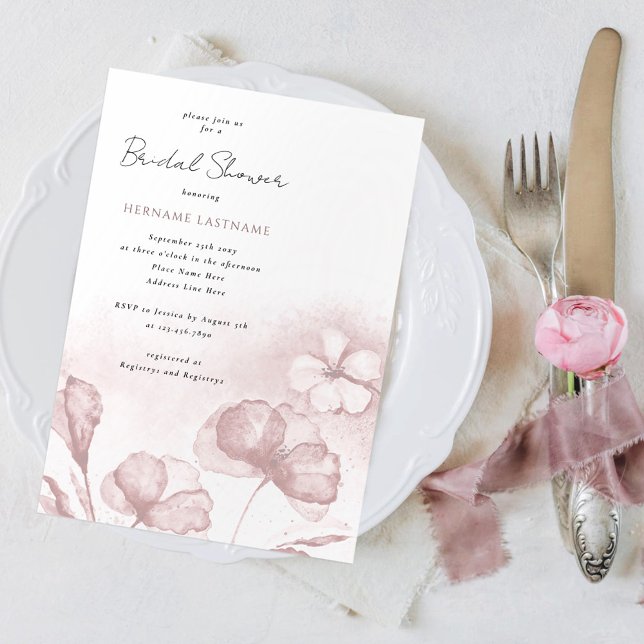 Invitation Aquarelle Fête des mariées florale rose pâle (Créateur téléchargé)