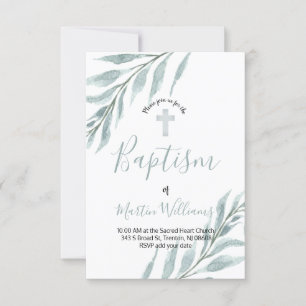 Invitation aquarelle feuillage baptême