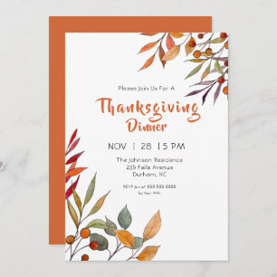 Invitation Aquarelle Feuillage d'automne Appel de Thanksgivin