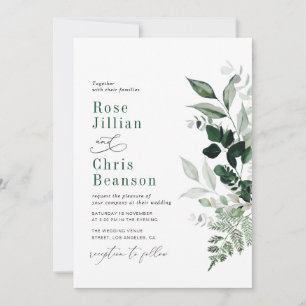 Invitation Aquarelle feuillage Emerald Green Wedding