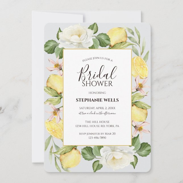 Invitation Aquarelle feuillage floral citron (Devant)