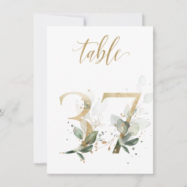 Invitation Aquarelle Feuillage vert et or, numéro de tableau  (Devant)