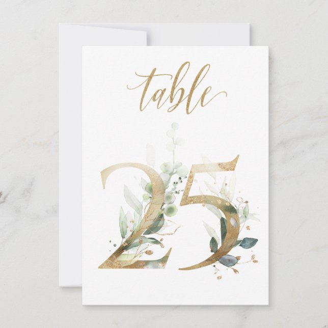 Invitation Aquarelle Feuillage vert et or, numéro de tableau  (Devant)