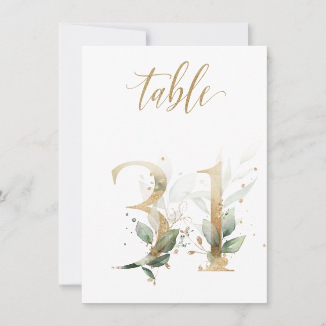 Invitation Aquarelle Feuillage vert et or, numéro de tableau  (Devant)